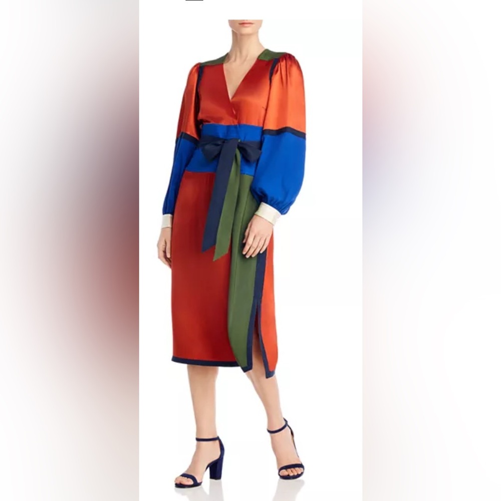 Tory Burch Vibrant Colorblock Midi Dress - Orange, Blue, Green